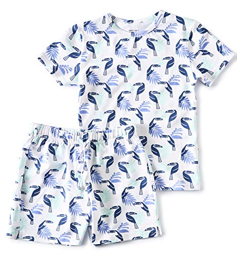 little label Sommer Schlafanzug Kurz Shortama Baby Jungen Bio-Baumwolle 86 Tukan-Print Blau von little label