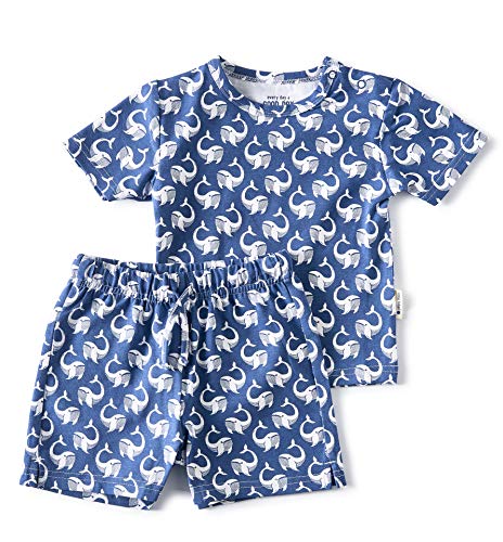 little label Sommer Schlafanzug Kurz Shortama Baby Jungen Bio-Baumwolle 86 Walfisch-Print Blau von little label