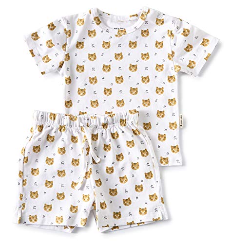 little label Sommer Schlafanzug Kurz Shortama Baby Jungen Bio-Baumwolle 86 Weiß mit Tiger-Print von little label