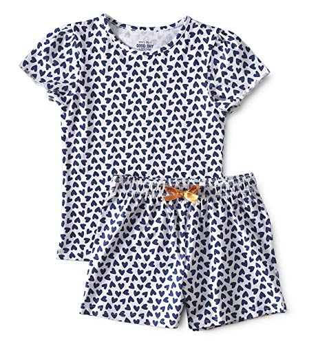 little label Sommer Schlafanzug Kurz Shortama Baby Mädchen Bio-Baumwolle 86 Herzen-Print Blau von little label