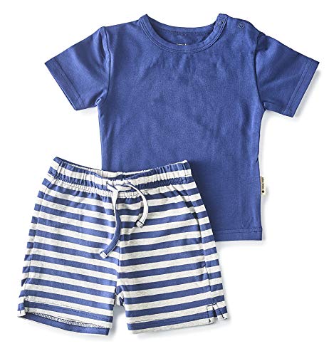 little label Sommer Schlafanzug Kurz Shortama Jungen Bio-Baumwolle 110-116 Blaue Streifen von little label