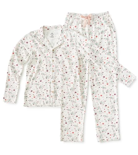 little label - klassischer Schlafanzug Damen Weiss blümchen S/36-38 - Bio-Baumwolle von little label
