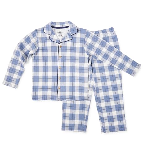 little label - klassischer Schlafanzug Jungen große Blaue karos 12Y/146-152 - Bio-Baumwolle von little label
