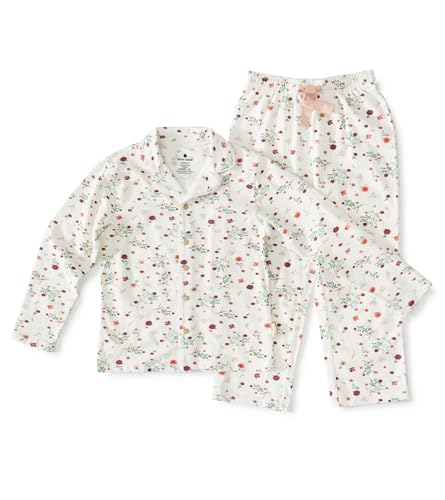 little label - klassischer Schlafanzug mädchen Weiss blümchen 4Y/98-104 - Bio-Baumwolle von little label