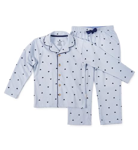little label - klassischer Schlafanzug mädchen hellblau Herzchen 14Y/158-164 - Bio-Baumwolle von little label
