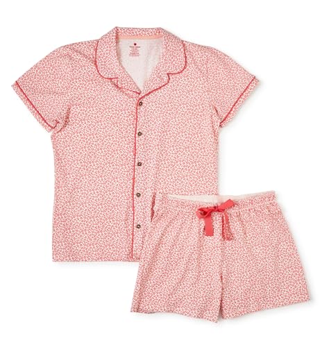 little label klassisches Sommer Schlafanzug Damen Leopard rosa - XS/34-36 - Bio Baumwolle von little label