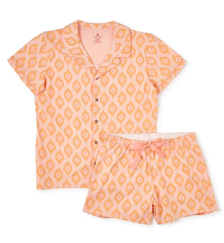 little label klassisches Sommer Schlafanzug Damen rosa Ikat - S/36-38 - Bio Baumwolle von little label