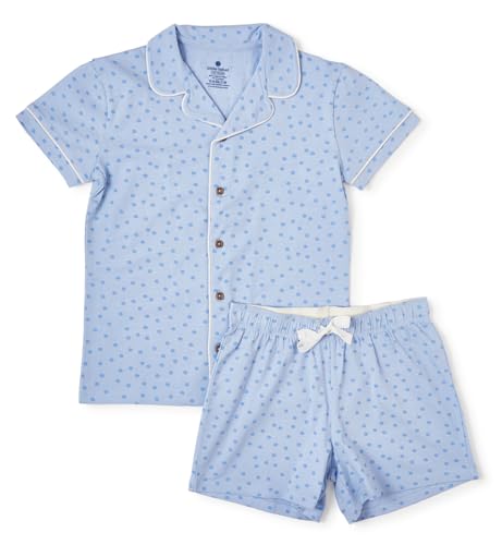 little label klassisches Sommer Schlafanzug mädchen blau Punkte - 8Y/122-128 - Bio Baumwolle von little label