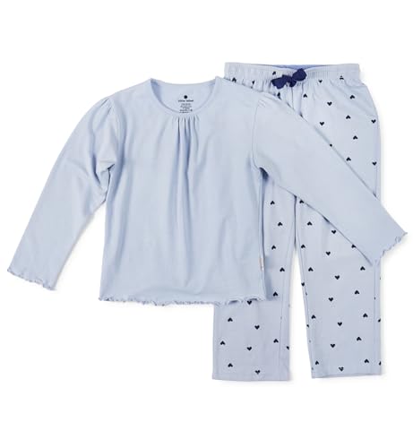 little label - mädchen pyjamaset hellblau Herzchen 16Y/170-176 - Bio-Baumwolle von little label