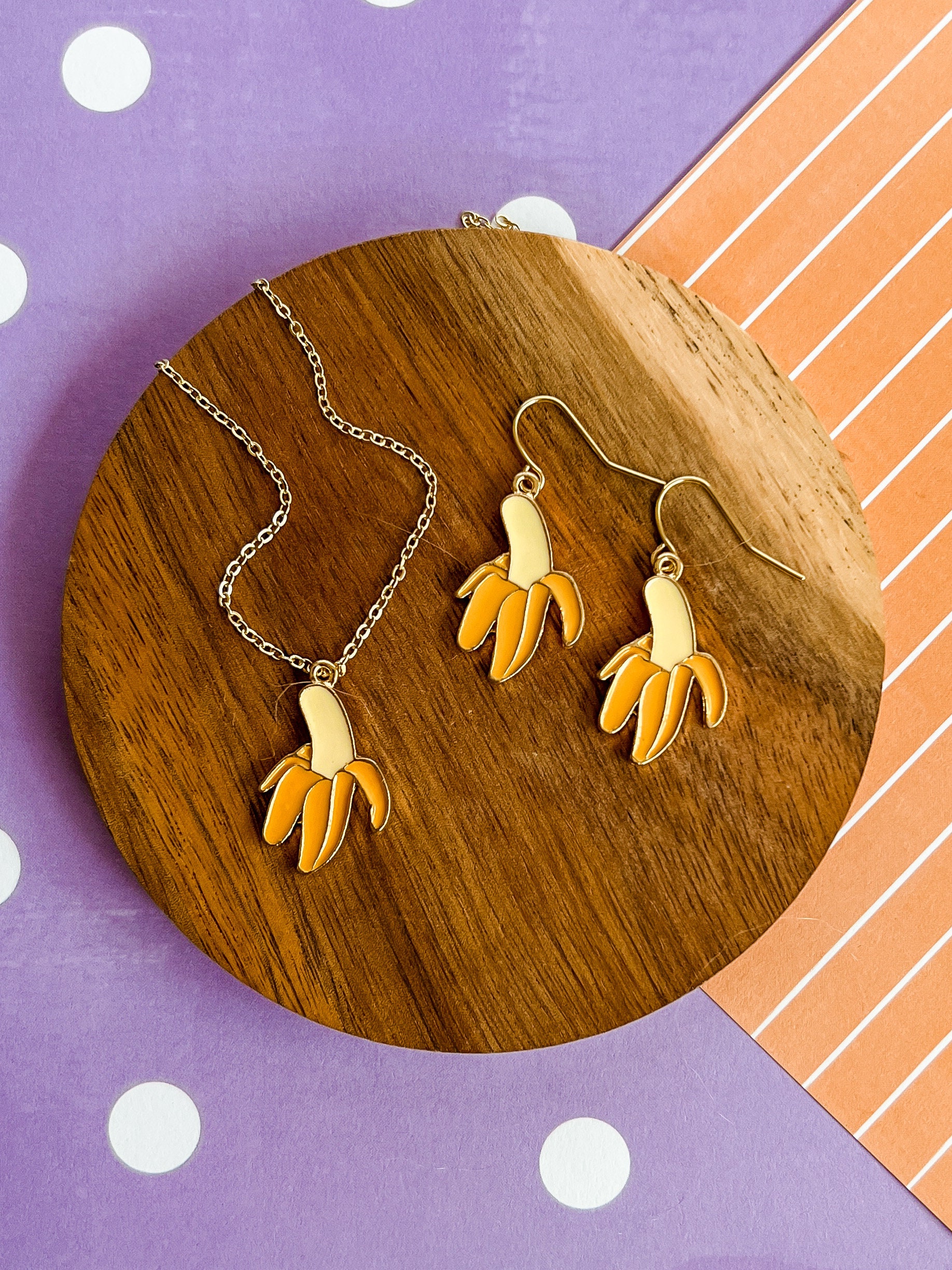 Banana Rama Set - Bananen Halskette Ohrringe Fun Schmuck Obst Kinder Geschenk Fröhlicher von littlegembabes