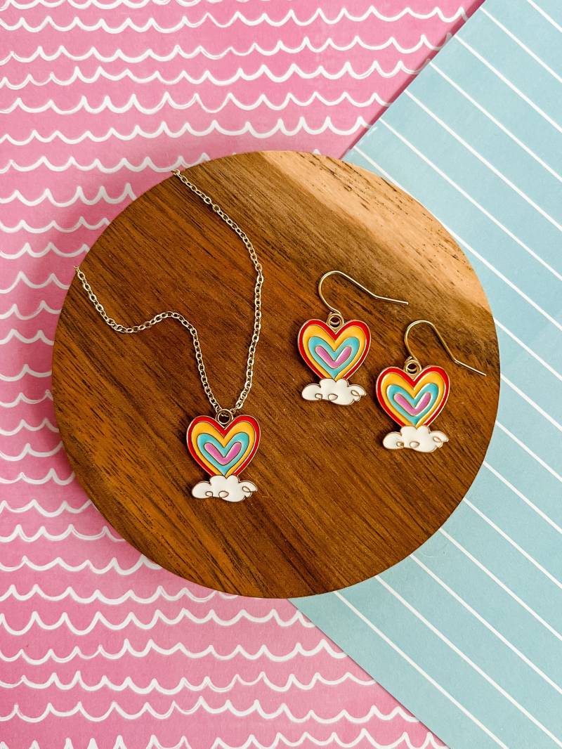 Herz Regenbogen - Halskette Kind Schmuck Mädchen Ohrringe Charm Geschenk von littlegembabes