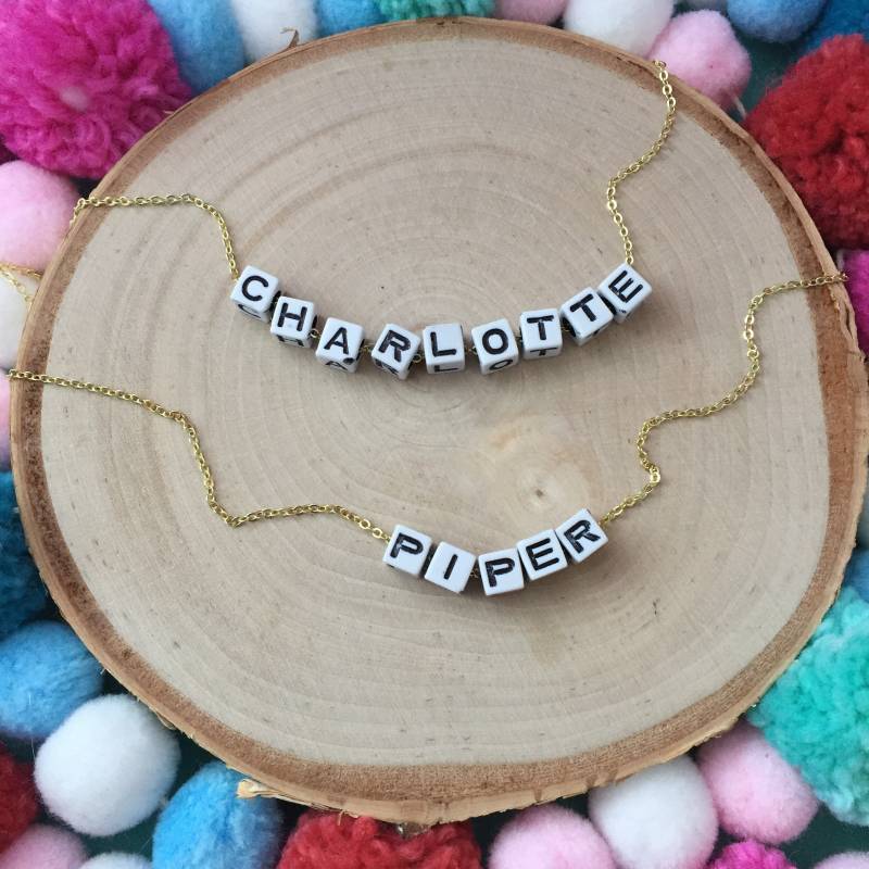 Ihr Name Hier Halskette - Alphabet -Perlen Schmuck -Kinder Schmuck-Mädchen Schmuck-Moderner Schmuck-Handgemachte Halskette-Mädchen Geschenk von littlegembabes