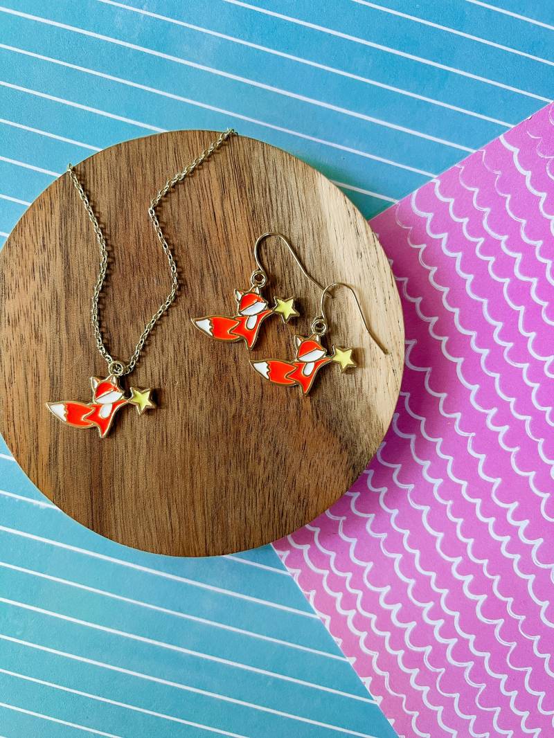 sternfuchs - Fuchsohrringe Fuchshalskette Ohrhänger Kinderohrringe Kinderschmuck Schmuck Für Kleine Mädchen Tropfenohrringe von littlegembabes