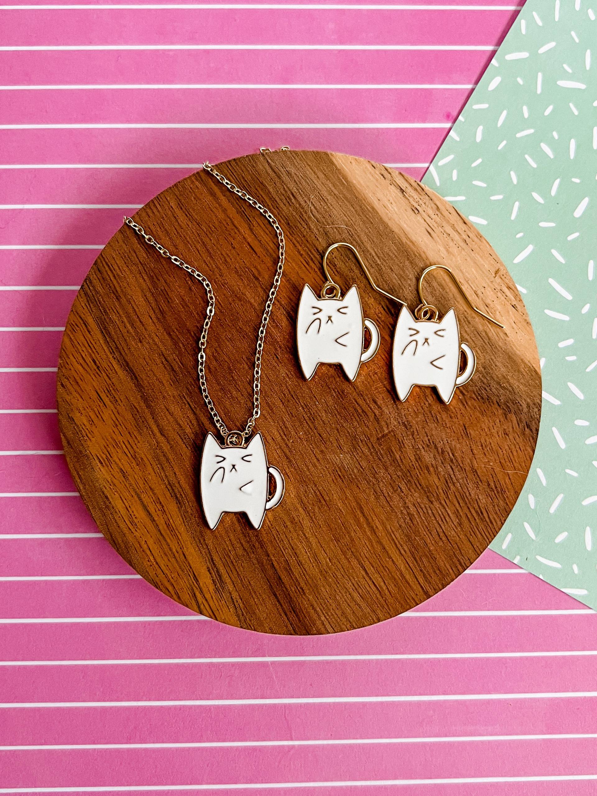 stinkende Katze Set - Halskette Katzen Schmuck -Kinder -Mädchen -Katze Ohrringe -Charm Geschenk von littlegembabes