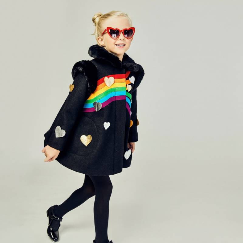 Regenbogen Kindermantel // Herzkönigin Mantel Schwarzer Wollmantel Mit Herzen Und von littlegoodall