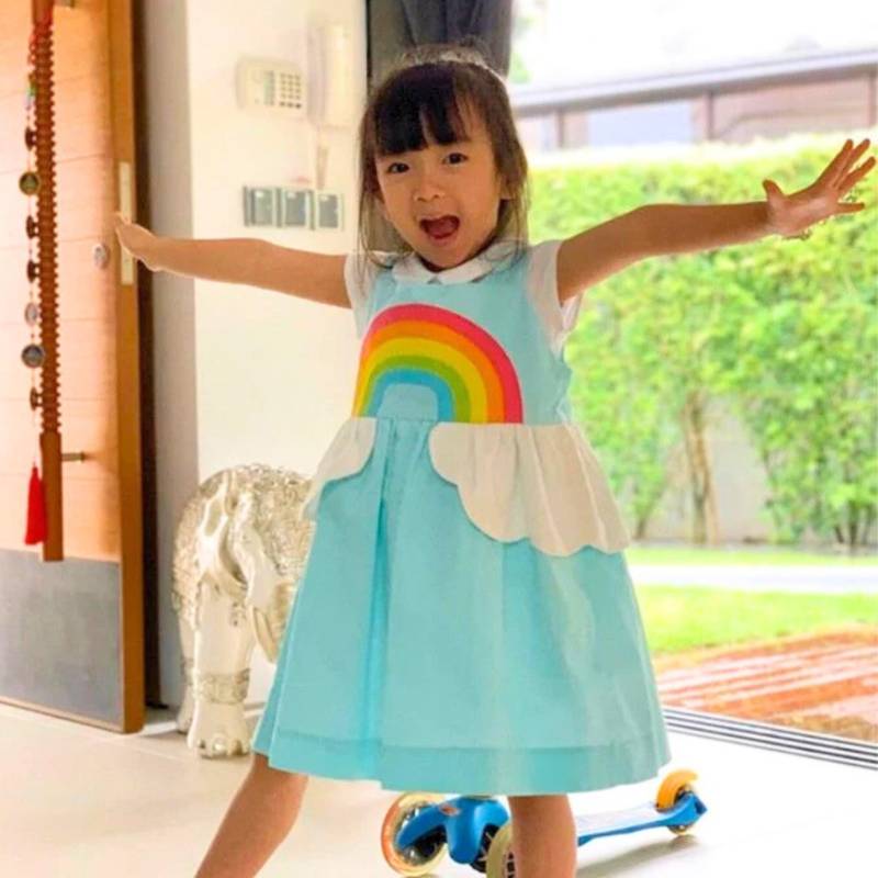 Regenbogen Kleid Geburtstag Party Mädchen Blauer Himmel Sommerkleid Blau Baumwolle Kleines von littlegoodall