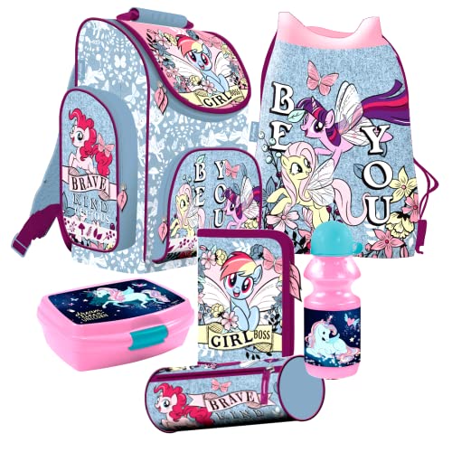 Pferd Little Pony Schulranzen Set 6 Teile Ranzen Tornister Federmappe Einhorn Unicorn inkl. Sticker-von-Kids4shop von littlepony