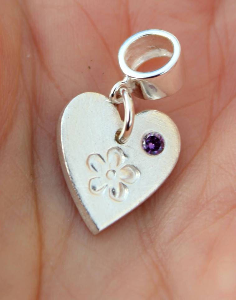 Pandora Vergiss Mich Nicht Charm, Amethyst Herz Geburtsstein Silber Beste Freundin Blume von littlesilverhedgehog