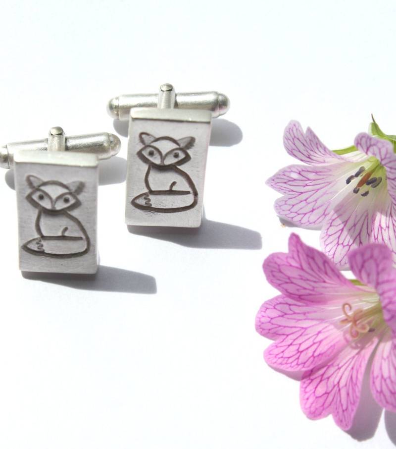 Silber Fuchs Manschettenknöpfe, Handgemachte Sterling Zubehör, Manschettenknöpfe Silber, Fuchs-Liebhaber-Geschenk von littlesilverhedgehog