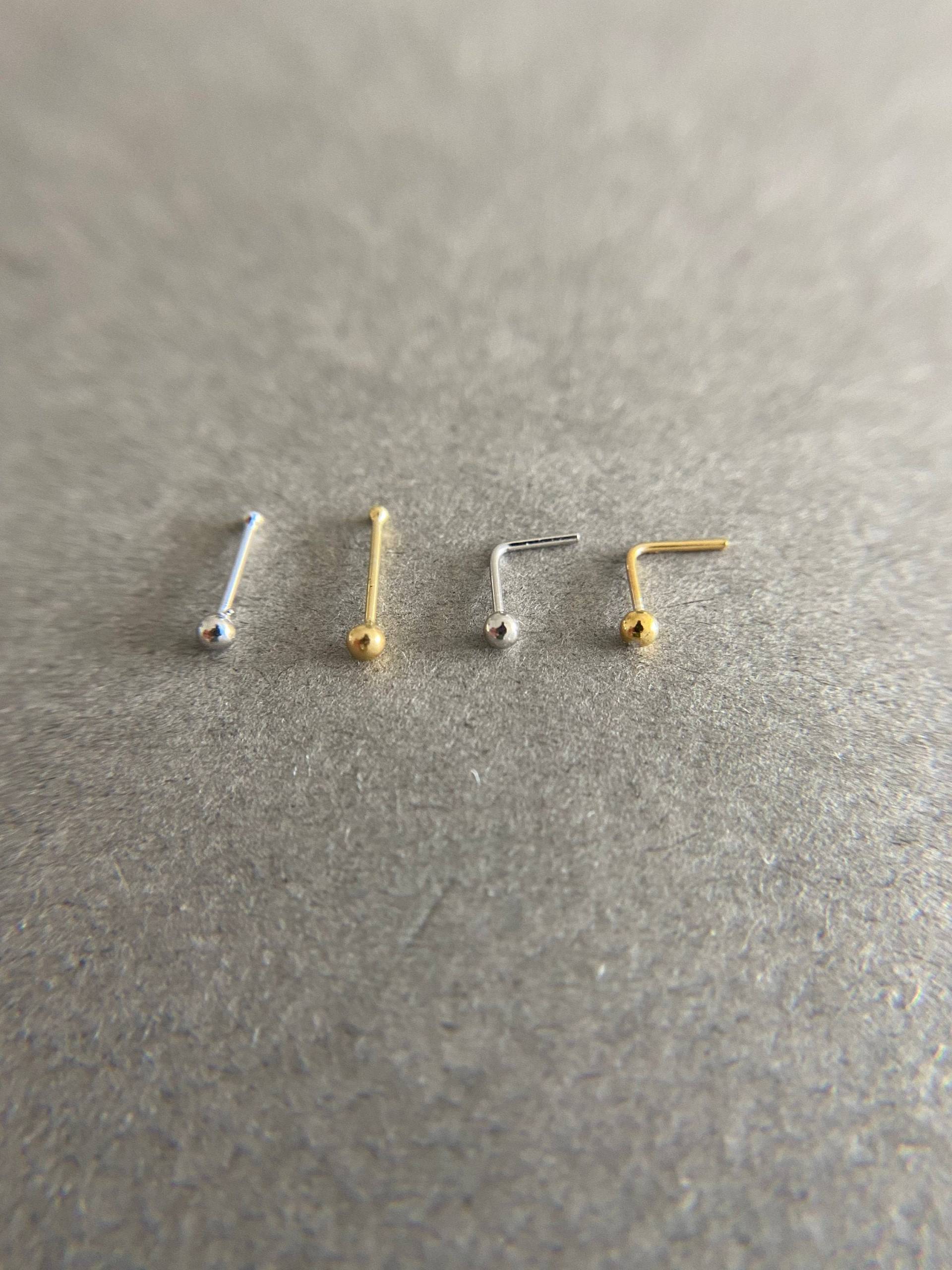 2 Stück/Silber Mm Kugel Nasenstecker, Silber, Gold, Nasenknochen, L-Form -Sterlingsilber von littletinyNY