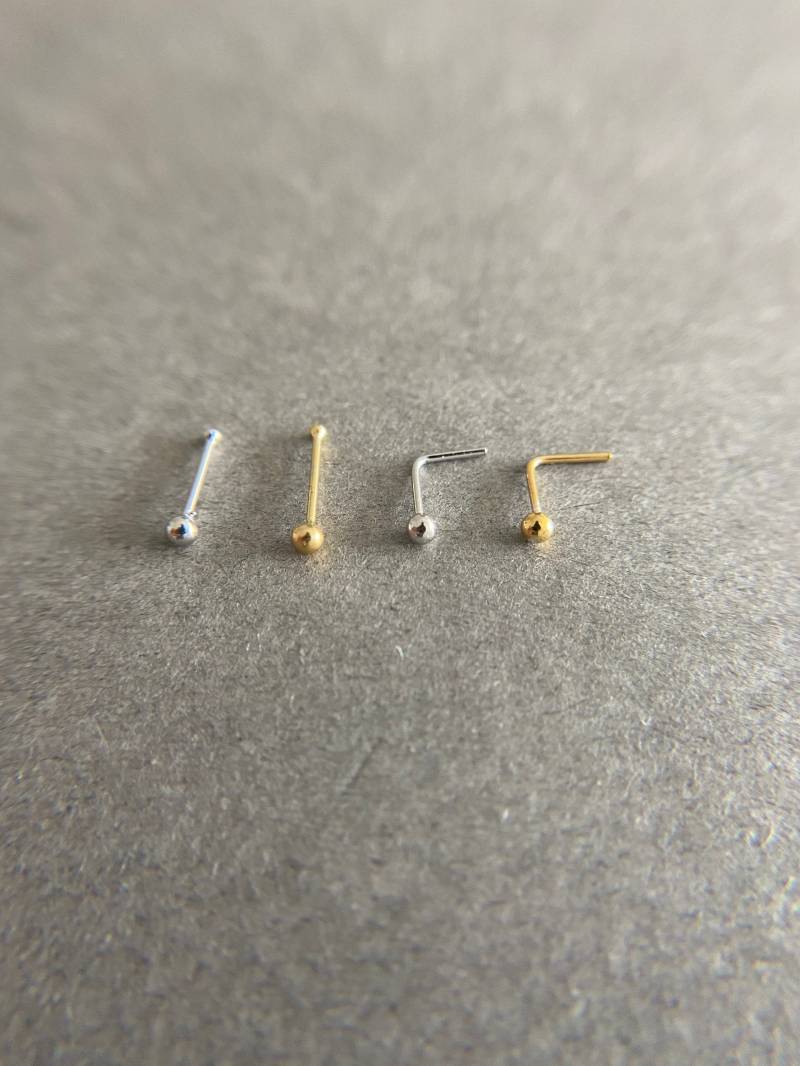 2 Stück/Silber Mm Kugel Nasenstecker, Silber, Gold, Nasenknochen, L-Form -Sterlingsilber von littletinyNY