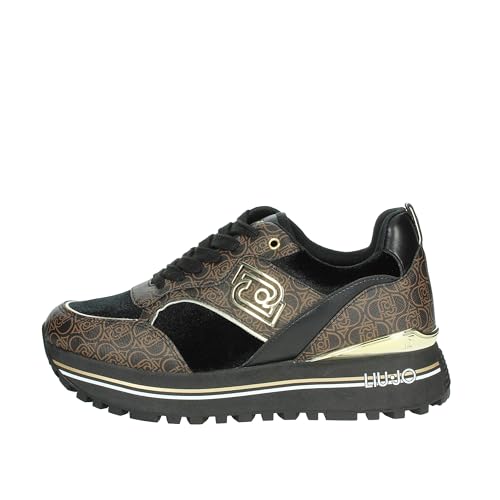 Liu Jo Damen Low Sneaker Maxi Wonder 73 Schwarz-Braun Textil-Synthetik-Mix, Größe:38, Farbauswahl:braun-Kombi von Liu Jo