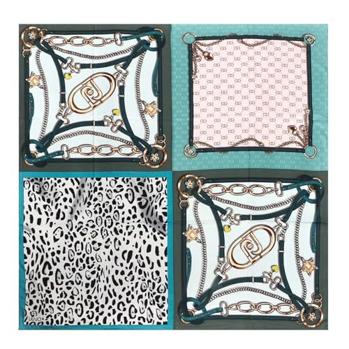 Liu Jo Jeans Foulard 4 Quadrate 120x120 aus fließendem Stoff mit Patchwork-Print mit Logo-Print Pink, Dark Jade, Einheitsgröße von liu jo