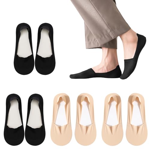 liuchanghe 4 Paar Füßlinge Ballerina Socken Damen, Unsichtbare Sneaker Socken, No Show Rutschfeste Socken mit Siliconpad Kurze Socken Halbsocken 35-38 (Schwarz+Hautfarbe) von liuchanghe