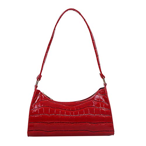Alligator-Muster Hobos Achseltasche Y2K Damen Reißverschluss Handtasche Schlangenlederdruck Schultertaschen PU Leder Einfarbig Handtaschen Tote, rot, von liuduo