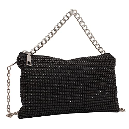 Damen-Clutches, Damen-Handtasche, Schultertaschen, Unterarm-Geldbörsen, modische Strass, Messenger-Tasche, glänzende Kette, Umschlag, Umhängetaschen, Schwarz von liuduo