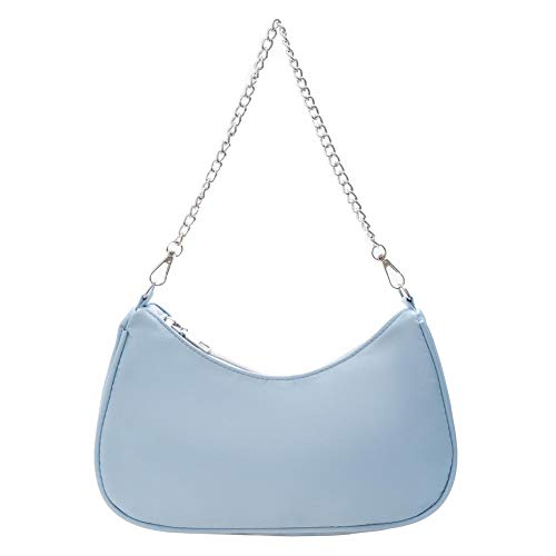 liuduo Damen Nylon Kette Unterarm Schultertasche Geldbörsen Reißverschluss Handtasche Einfarbig Casual Weibliche Kette Tasche Tote Damen Top-Griff Clutches, hellblau von liuduo