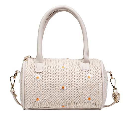 Damen Stroh Sommer Strandtasche Damen Spitze Gänseblümchen Stroh Frauen Schulter Handtasche Strand Gewebt Leder Crossbody Taschen, beige von liuduo