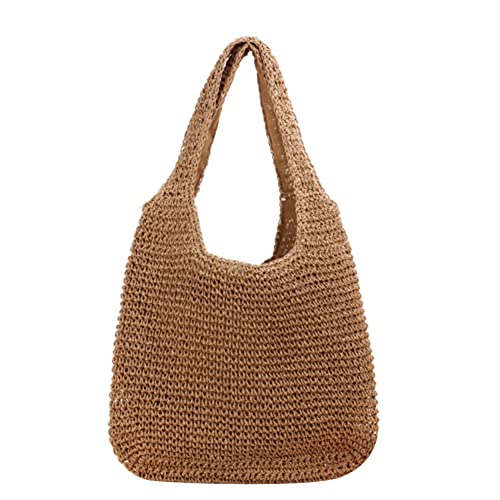 Damen Stroh Sommer Strandtasche Damen Stroh Schultertasche Strand Frauen Sommer Urlaub Shopper Retro Rattan Handtasche, camel von liuduo