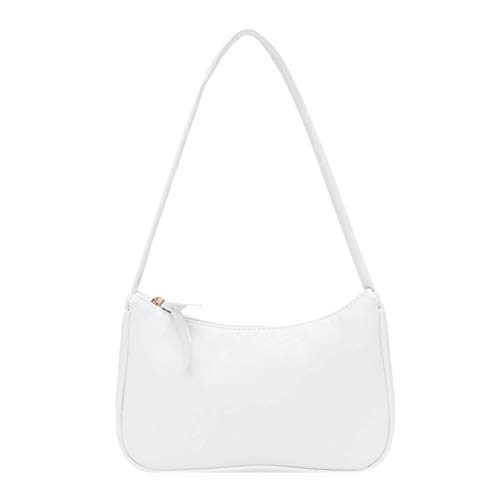 Handtasche mit Reißverschluss, elegant, for Damen, kleine Schultertasche, einfarbig, mit Reißverschluss, weiß, von liuduo