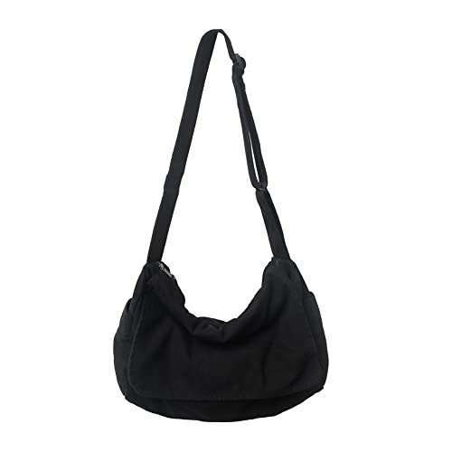 liuduo Retro-Schultertasche aus gewaschenem Segeltuch, große Kapazität, Designer-Hobo-Umhängetasche, Schwarz , 48CM*32CM*25CM von liuduo