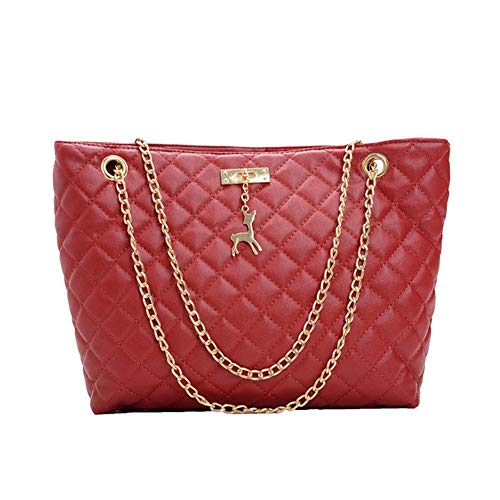 liuduo Modische PU-Lederkette Handtasche Damen Große Tragegriff Taschen Schultertaschen, rot von liuduo