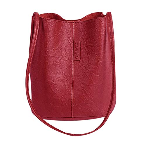 liuduo Tragetasche, Damen Clutches Handtasche Mode Frauen Schultertasche Crossbody Tasche PU Leder Vintage Eimer Tragetaschen Damen Retro Reise Einkaufen Handtasche, rot von liuduo