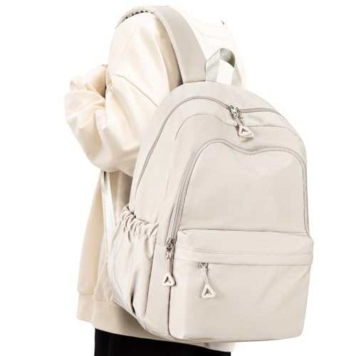 Rucksack Schule Mädchen Schulrucksack Jungen Schulranzen Teenager Rucksack mit laptopfach 14 Zoll Lässig Daypack School Bag for Girls Boys Beige von livbote