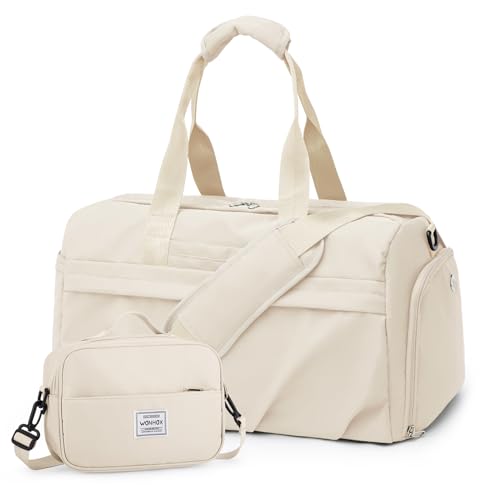 Sporttasche für Damen und Herren, mit Schuhfach, Sporttasche, wasserdicht, für Reisen, Wochenendausflüge, Übernachtung, Handgepäcktasche für Yoga, mit Trolleyhülle, A6-Beige Set, Turnbeutel von livbote