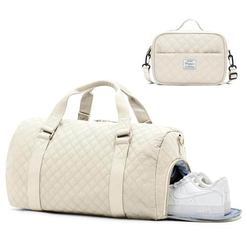 Sporttasche für Damen und Herren, mit Schuhfach, Sporttasche, wasserdicht, für Reisen, Wochenendausflüge, Übernachtung, Handgepäcktasche für Yoga, mit Trolleyhülle, C-beige, Reisetasche von livbote