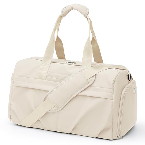 Sporttasche für Damen und Herren, mit Schuhfach, Sporttasche, wasserdicht, für Reisen, Wochenende, Übernachtung, Handgepäcktasche für Yoga, mit Trolleyhülle, A6-Beige, Schuhfach von livbote