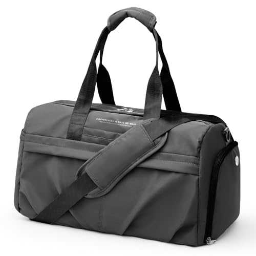 Sporttasche für Damen und Herren, mit Schuhfach, Sporttasche, wasserdicht, für Reisen, Wochenendausflüge, Übernachtung, Handgepäcktasche für Yoga, mit Trolleyhülle, A8-Grau, Tasche von livbote