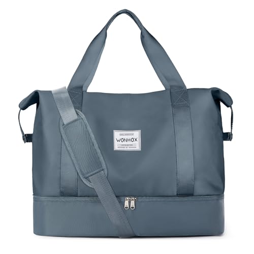 Weekender Taschen für Damen, große Reisetasche mit USB-Lade- und Schuhfach, A-Jewel Blue, Wochenendtasche von livbote