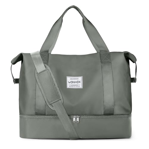 Weekender Taschen für Damen, große Reisetasche mit USB-Lade- und Schuhfach, A-grün von livbote