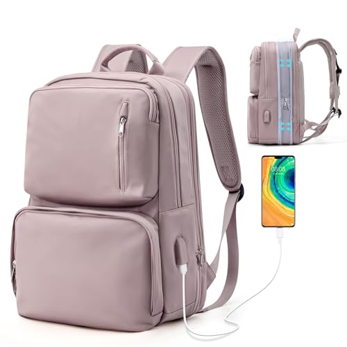 livbote Laptop Rucksack Damen Groß, Rucksack Handgepäck Flugzeug, 40x30x20 Handgepäck Rucksack, Reiserucksack Wasserdicht Rucksack für Reise Schule Arbeit -Rosa von livbote