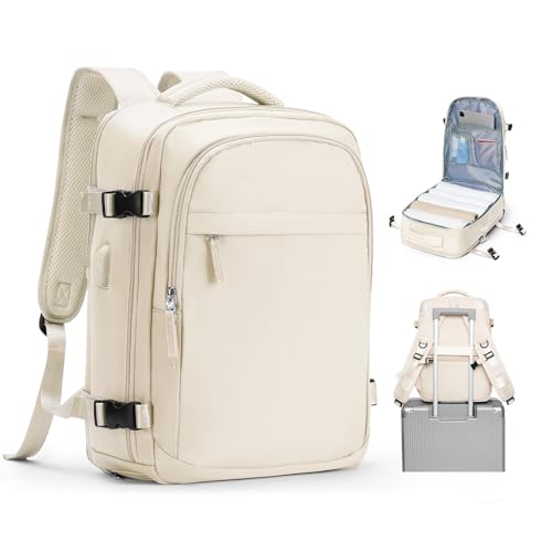 livbote Handgepäck Rucksack 40x30x20 Wizzair Vueling Reiserucksack Damen Herren Rucksack Wasserdicht mit Schuhfach Laptop Rucksack mit USB-Ladeanschluss Beige von livbote