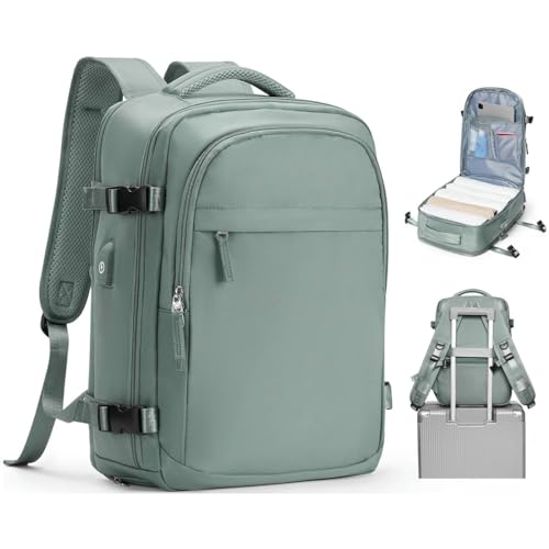 livbote Handgepäck Rucksack 40x30x20 Wizzair Vueling Reiserucksack Damen Herren Rucksack Wasserdicht mit Schuhfach Laptop Rucksack mit USB-Ladeanschluss Grün von livbote