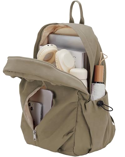 livbote Schulrucksack Teenager Rucksack Schule Wasserdicht Reise Leichter Daypack Tagesrucksack Laptop Backpack School Bag für Damen Herren Mädchen Jungen, Khaki von livbote