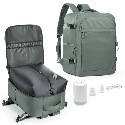 livbote Vakuum Rucksack Handgepäck Reiserucksack Vacuum Travel Backpack 45x36x20 Rucksack Handgepäck Flugzeug Vakuumrucksack mit Vakuumsystem Airbag Damen Herren -Grün von livbote