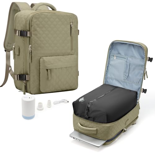 livbote Vakuum Rucksack mit Vakuumpumpe Travel Vacuum Backpack Groß Airbag Rucksack Handgepäck Flugzeug für Damen & Herren Vacpack Tasche Reiserucksack mit Vakuumsystem, Braun von livbote